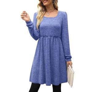 NWT Blue Casual, Ruffle Trim, Square Neck,  Empire Waist Dress